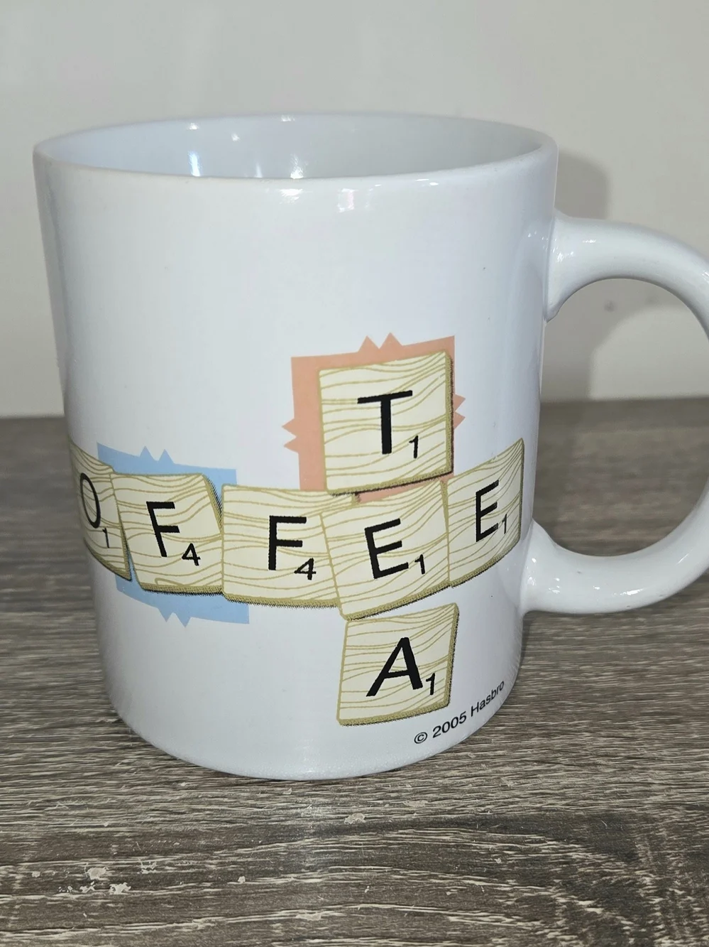 Coffee Mug Scrabble Crossword Ceramic Tea Hot Cocoa 2005 PLEASE READ.